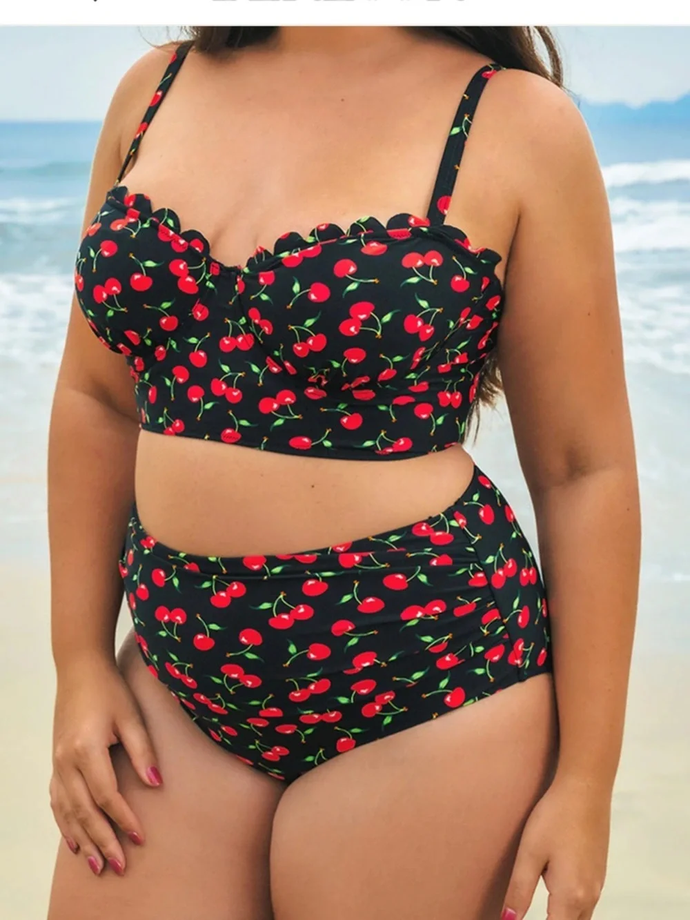 Berlook Women's Bikini Black Cherry Top Criss Cross Plus 16 1X NWT